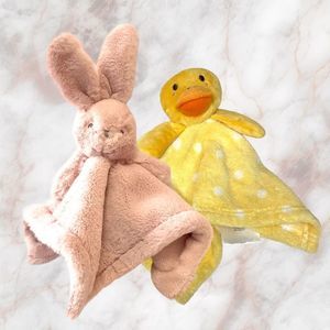 SL Home Fashions 2 Lovey Security Blankets Plush Pink Bunny And Yellow Duck 13”